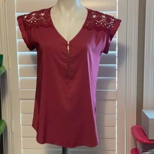 Express Burgundy Lace Sleeve Top